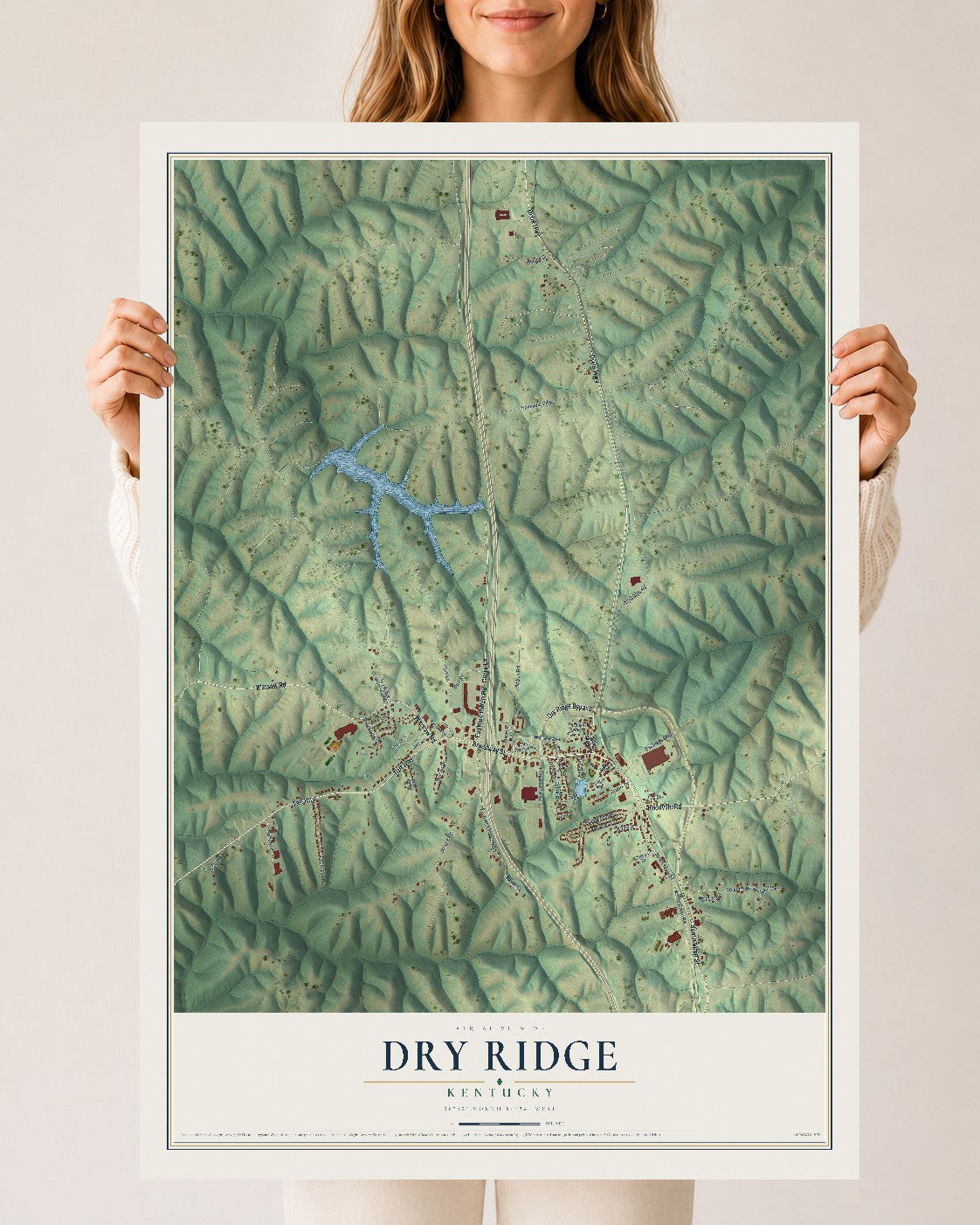 Map of Dry Ridge, Kentucky, 24 x 36 inch unframed archival matte print