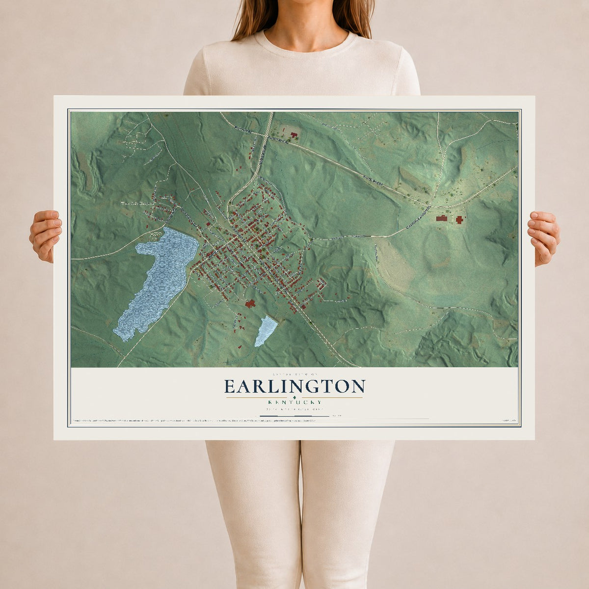 Map of Earlington, Kentucky, 24 x 36 inch unframed archival matte print
