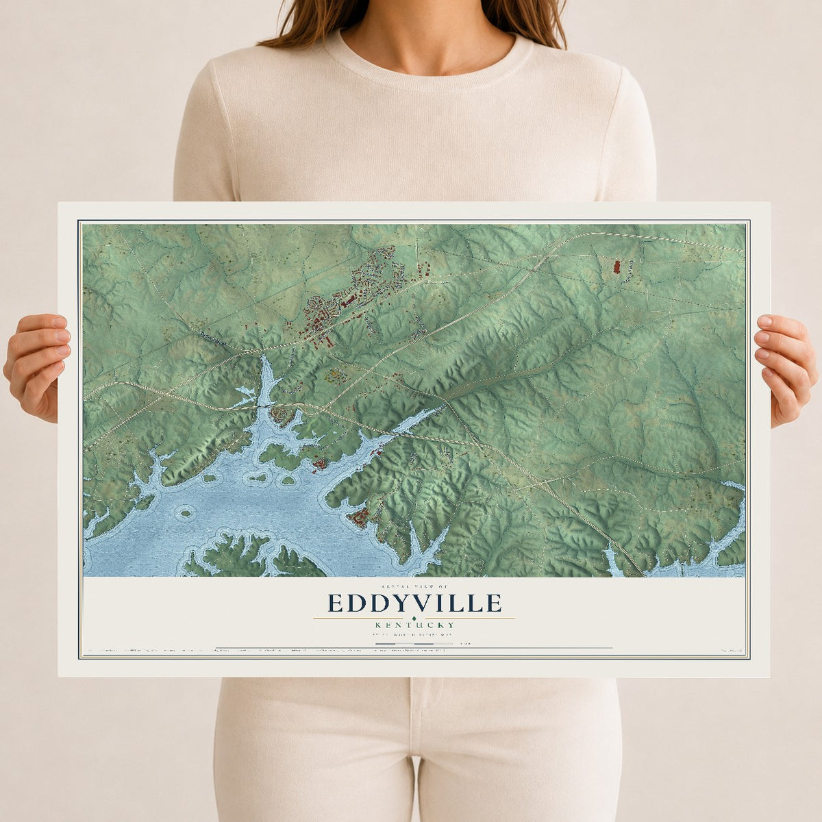 Map of Eddyville, Kentucky, 12 x 18 inch unframed archival matte print