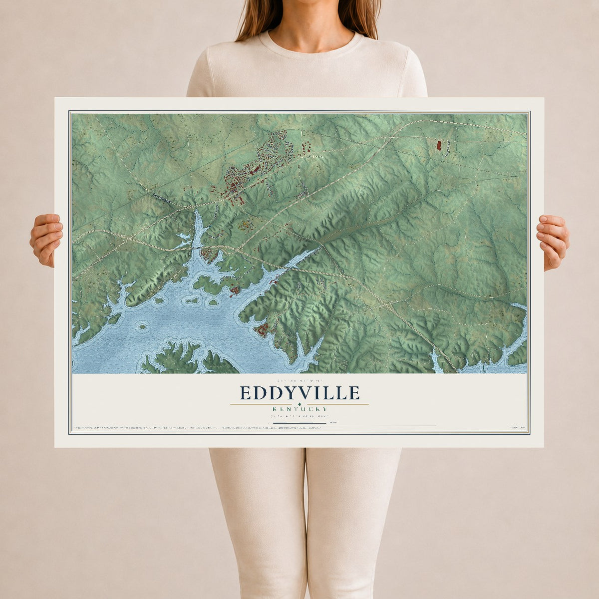 Map of Eddyville, Kentucky, 24 x 36 inch unframed archival matte print