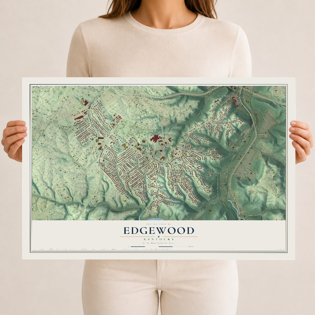 Map of Edgewood, Kentucky, 12 x 18 inch unframed archival matte print