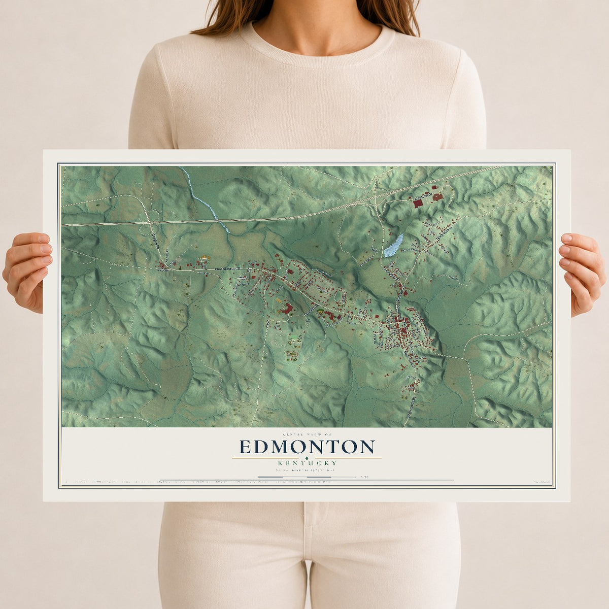 Map of Edmonton, Kentucky, 12 x 18 inch unframed archival matte print