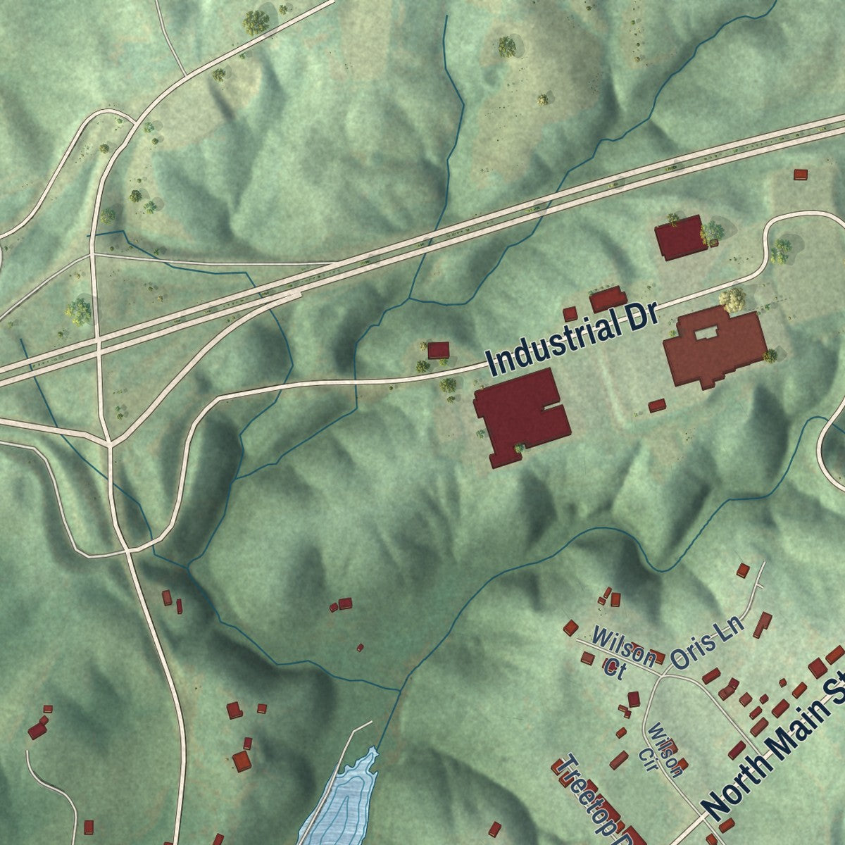 Second close-up of the map of Edmonton, Kentucky print showing more streets and buildings