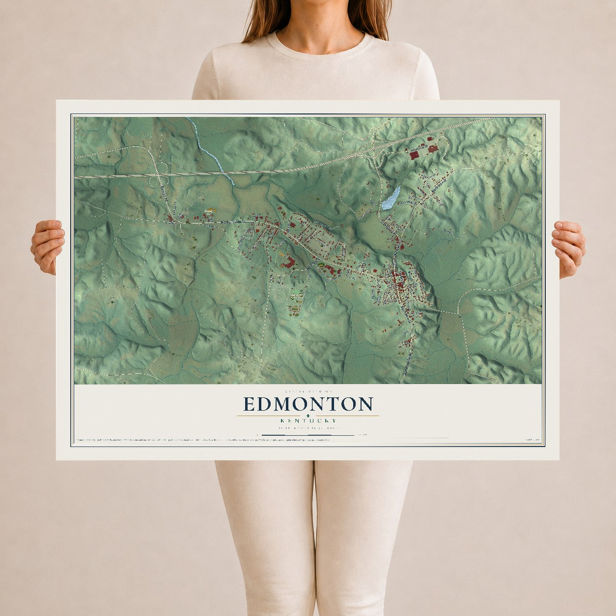 Map of Edmonton, Kentucky, 24 x 36 inch unframed archival matte print