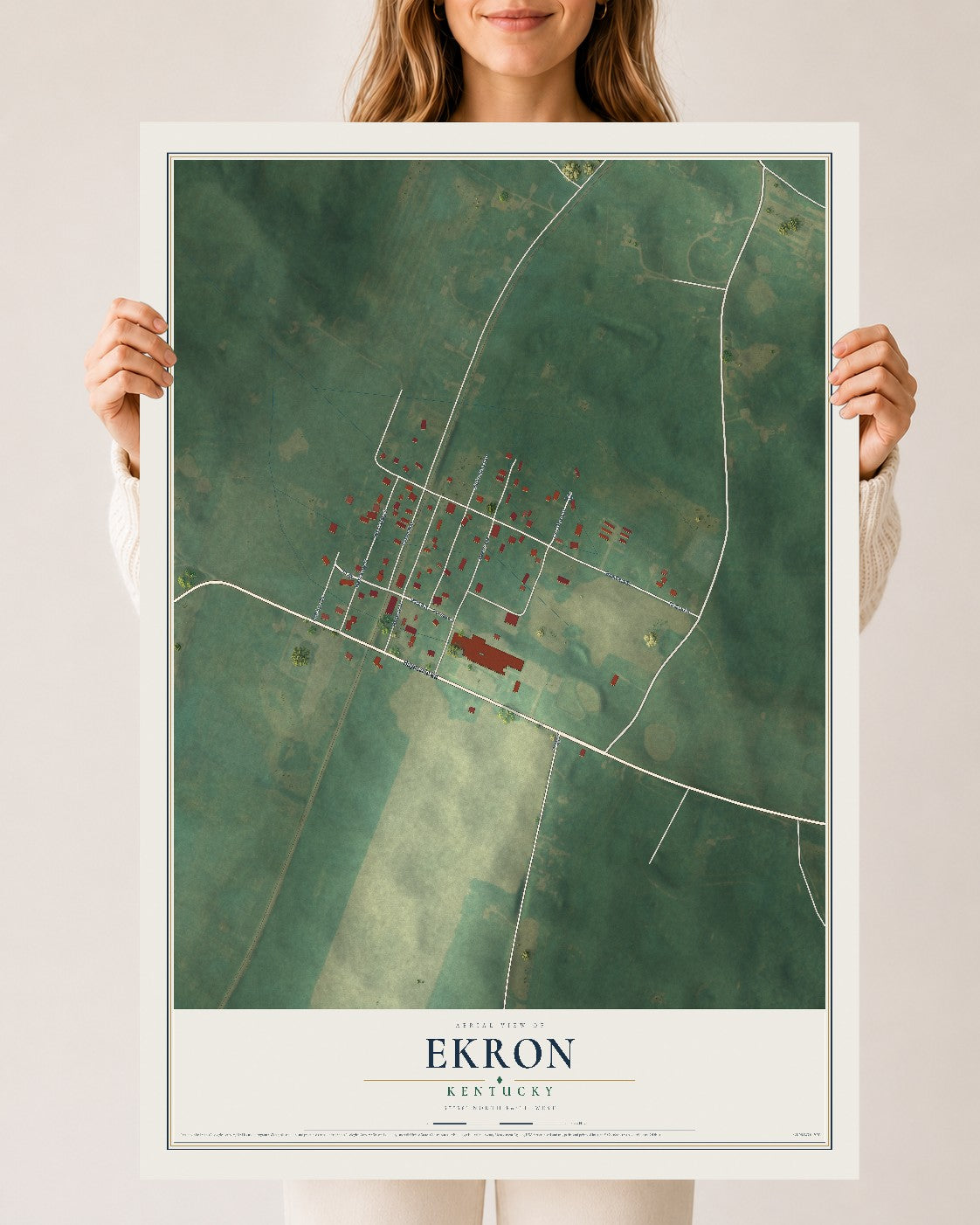 Map of Ekron, Kentucky, 24 x 36 inch unframed archival matte print