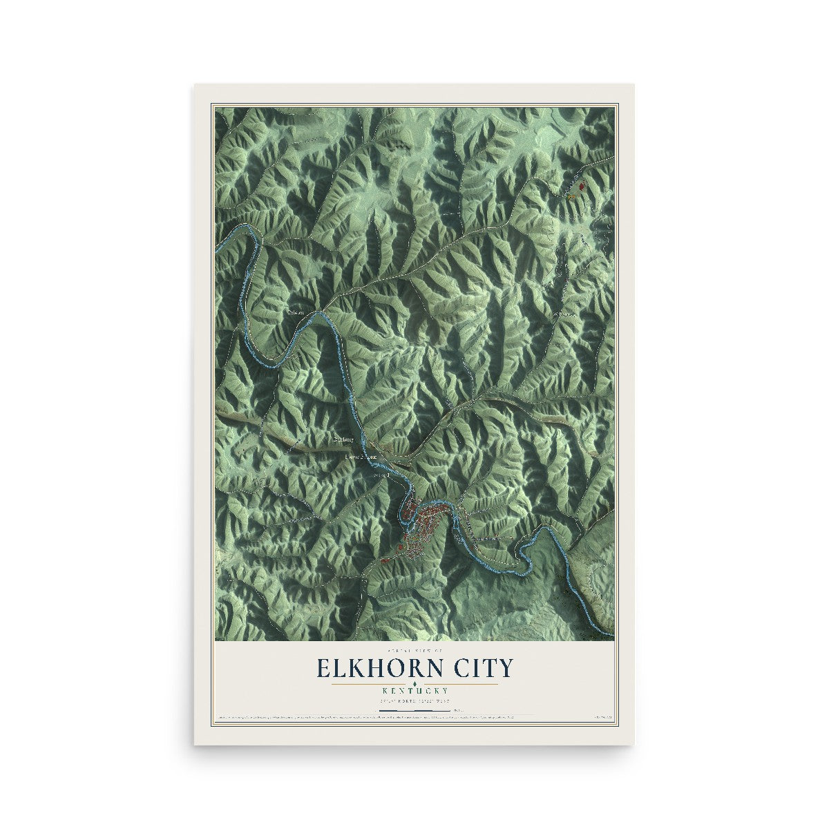 Map of Elkhorn City, Kentucky, 12 x 18 inch unframed archival matte print