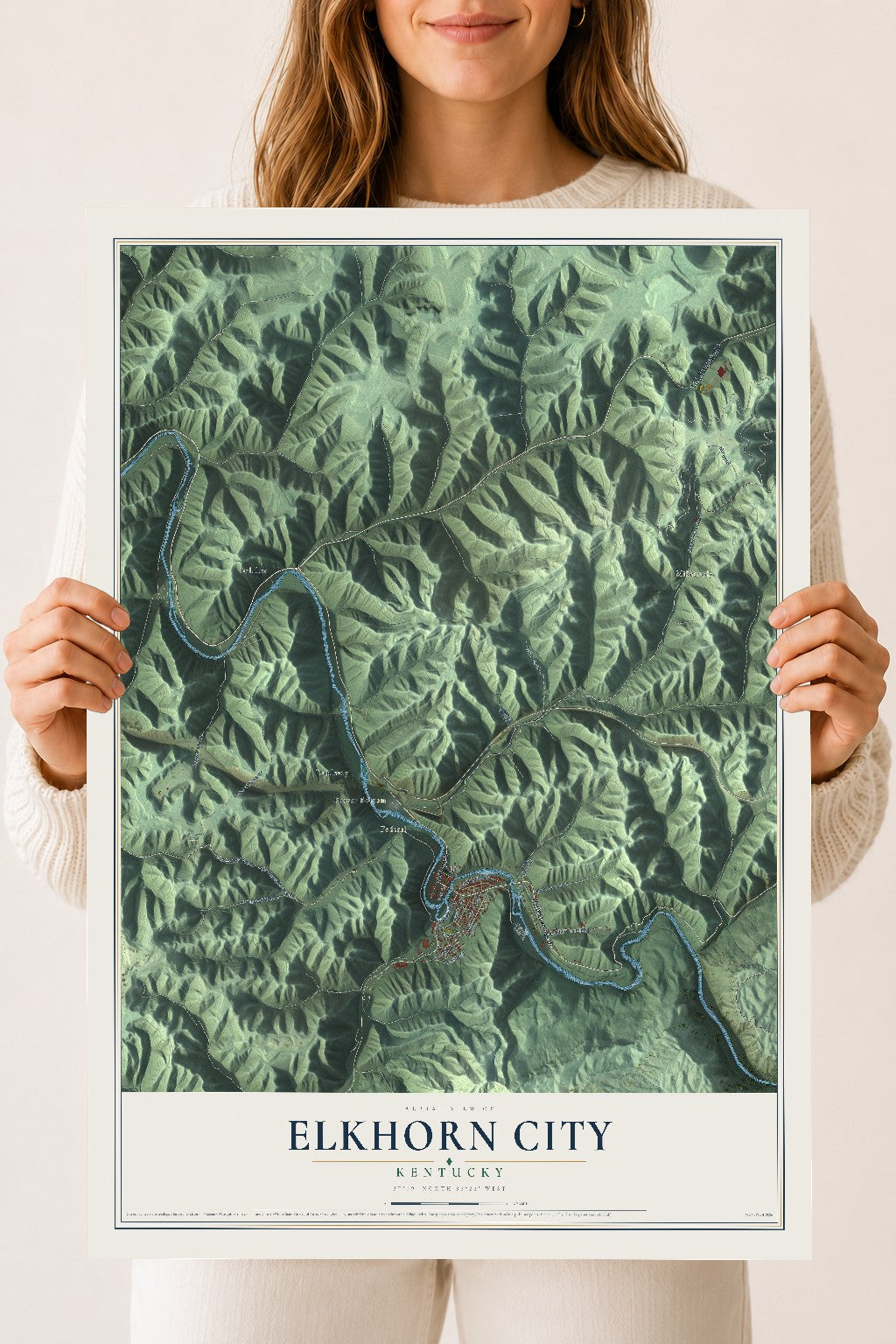 Map of Elkhorn City, Kentucky, 18 x 24 inch unframed archival matte print