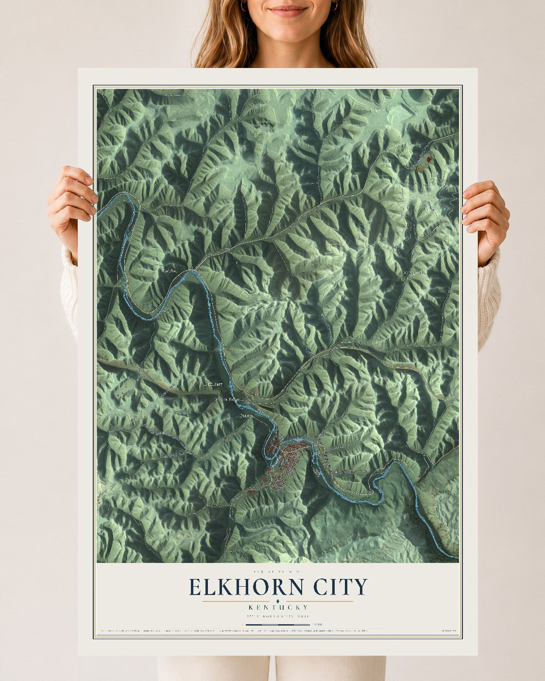 Map of Elkhorn City, Kentucky, 24 x 36 inch unframed archival matte print