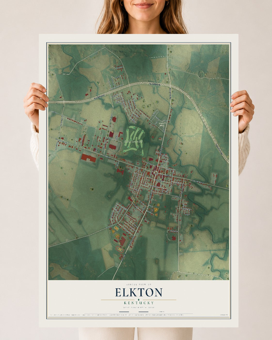 Map of Elkton, Kentucky, 24 x 36 inch unframed archival matte print
