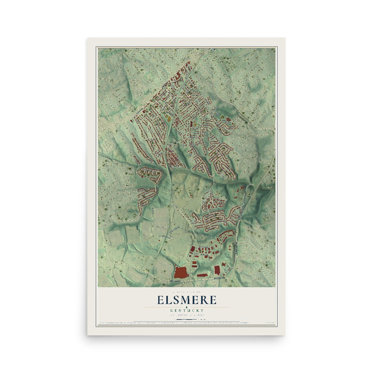 Map of Elsmere, Kentucky, 12 x 18 inch unframed archival matte print