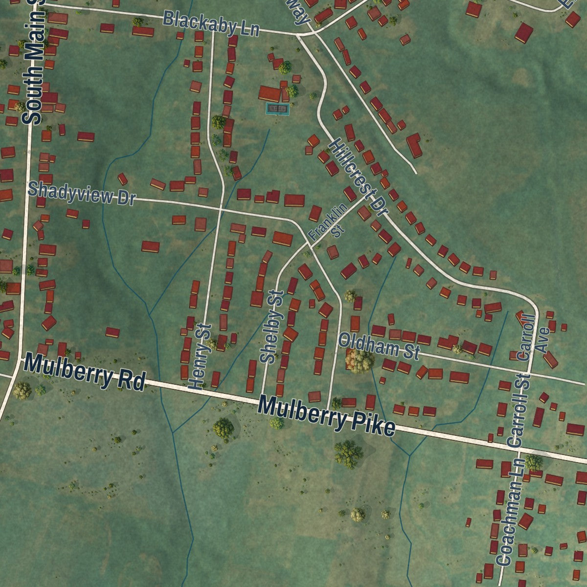 Second close-up of the map of Eminence, Kentucky print showing more streets and buildings