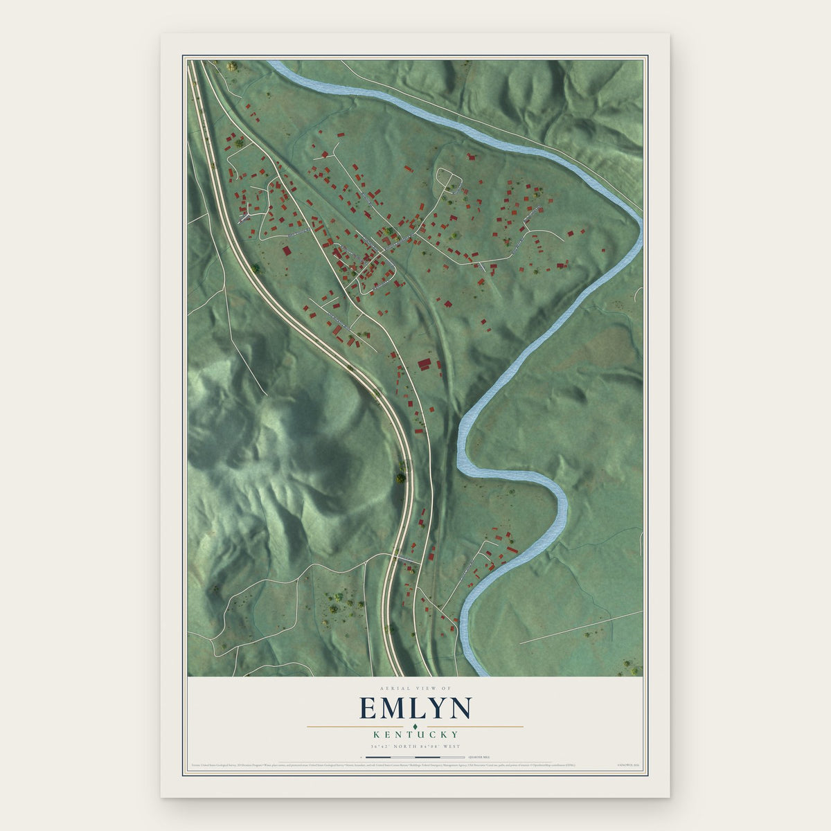 Emlyn, Kentucky map print, the full design