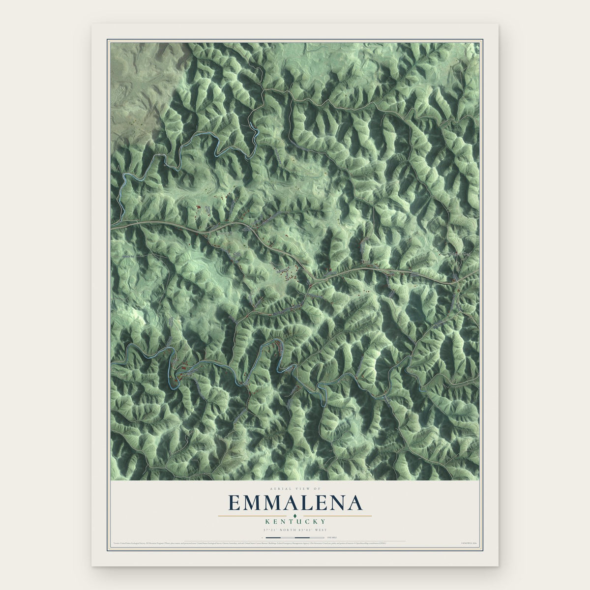 Emmalena, Kentucky map print, the full design