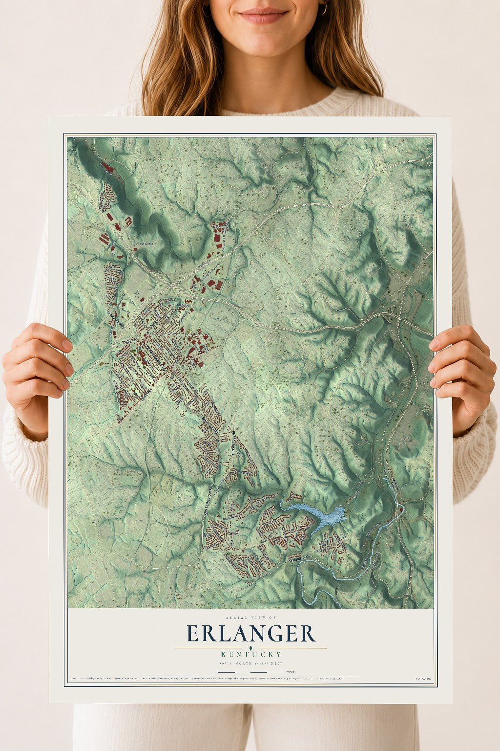 Map of Erlanger, Kentucky, 18 x 24 inch unframed archival matte print