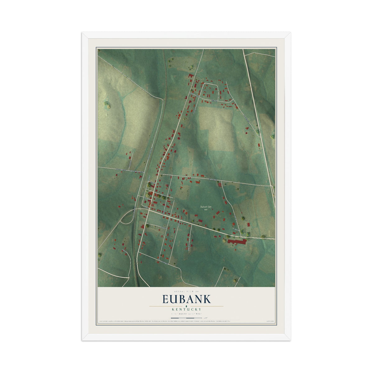 Map of Eubank, Kentucky, 12 x 18 inch print in a white wood frame