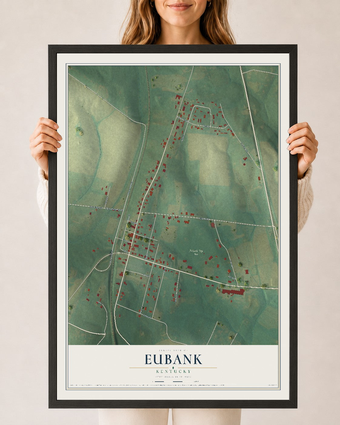 Map of Eubank, Kentucky, 24 x 36 inch print in a black wood frame