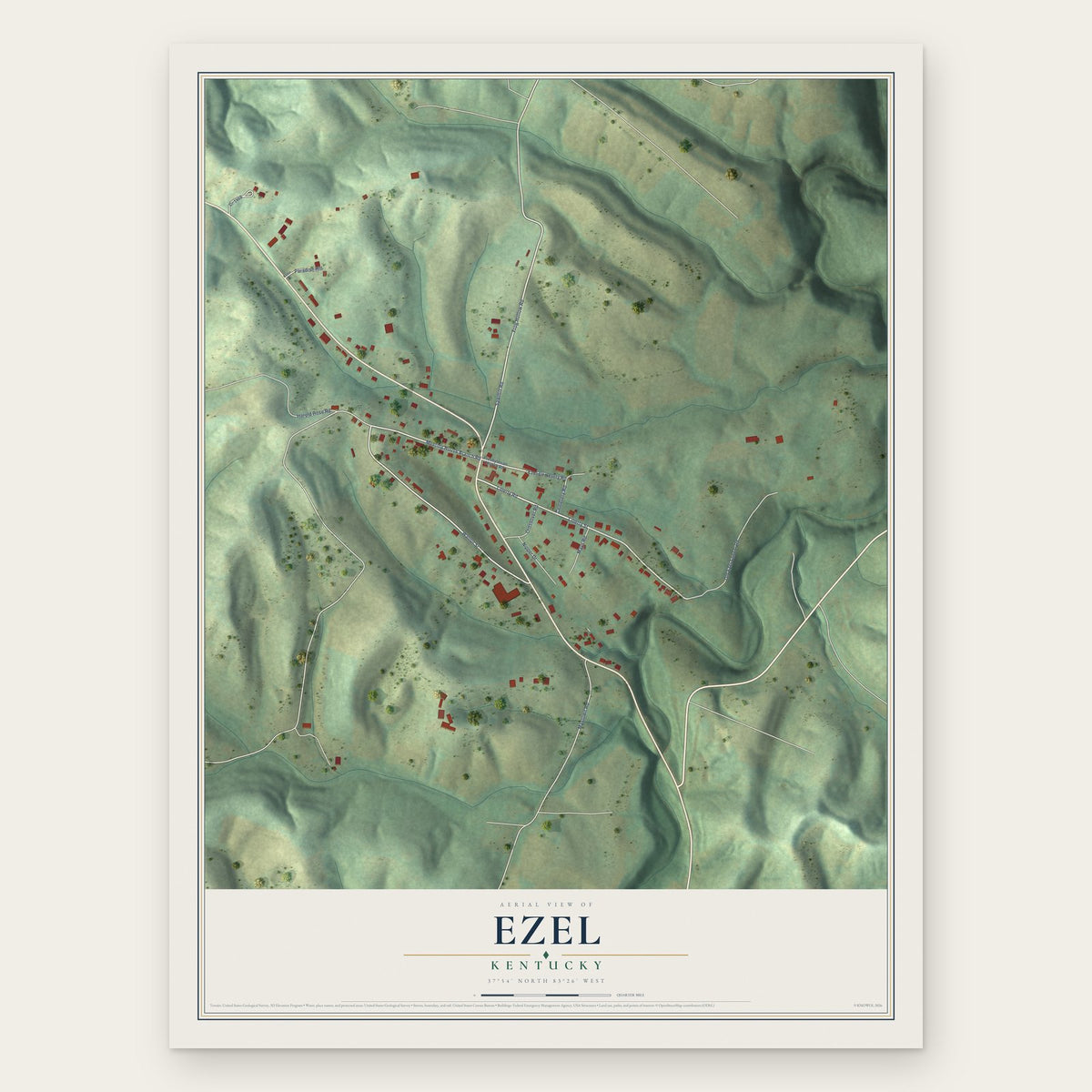 Ezel, Kentucky map print, the full design