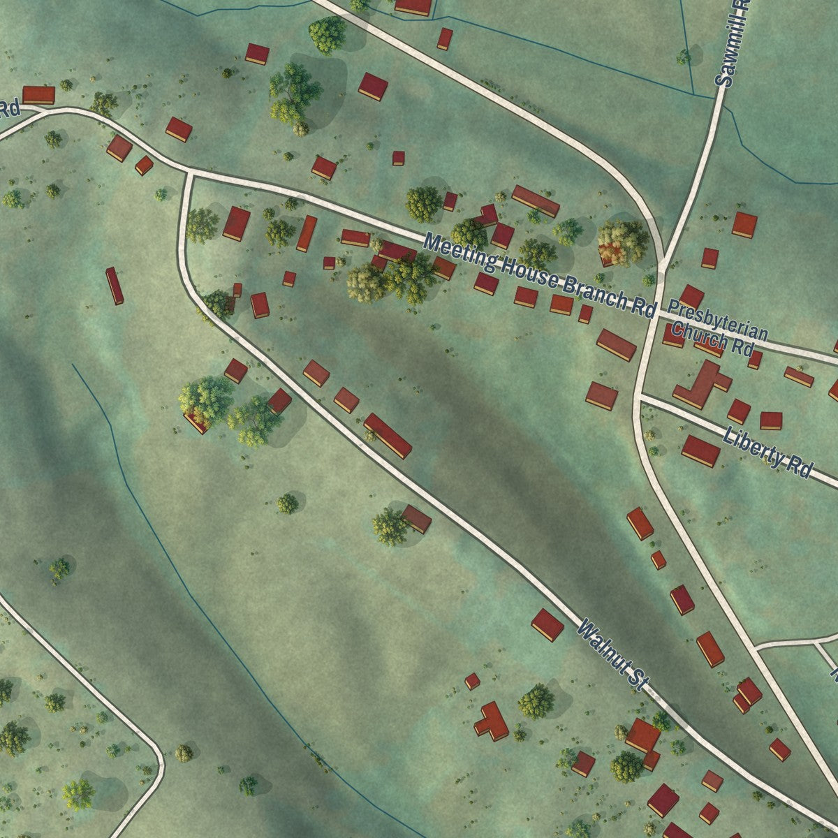 Close-up of the map of Ezel, Kentucky print showing street and building detail