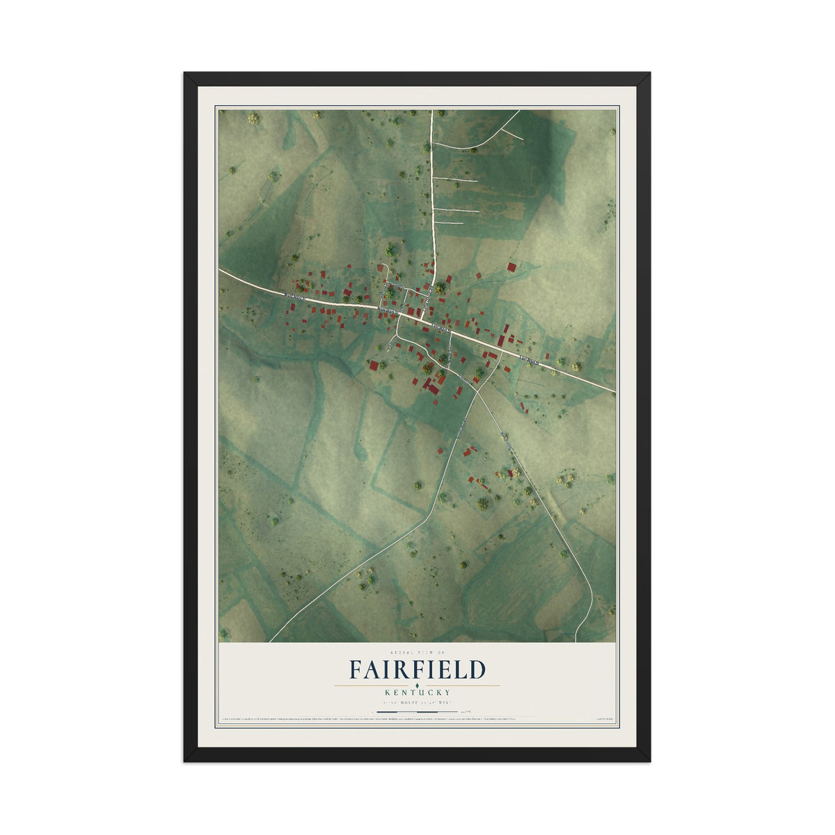 Map of Fairfield, Kentucky, 12 x 18 inch print in a black wood frame