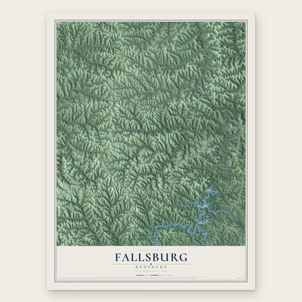 Fallsburg, Kentucky map print, the full design