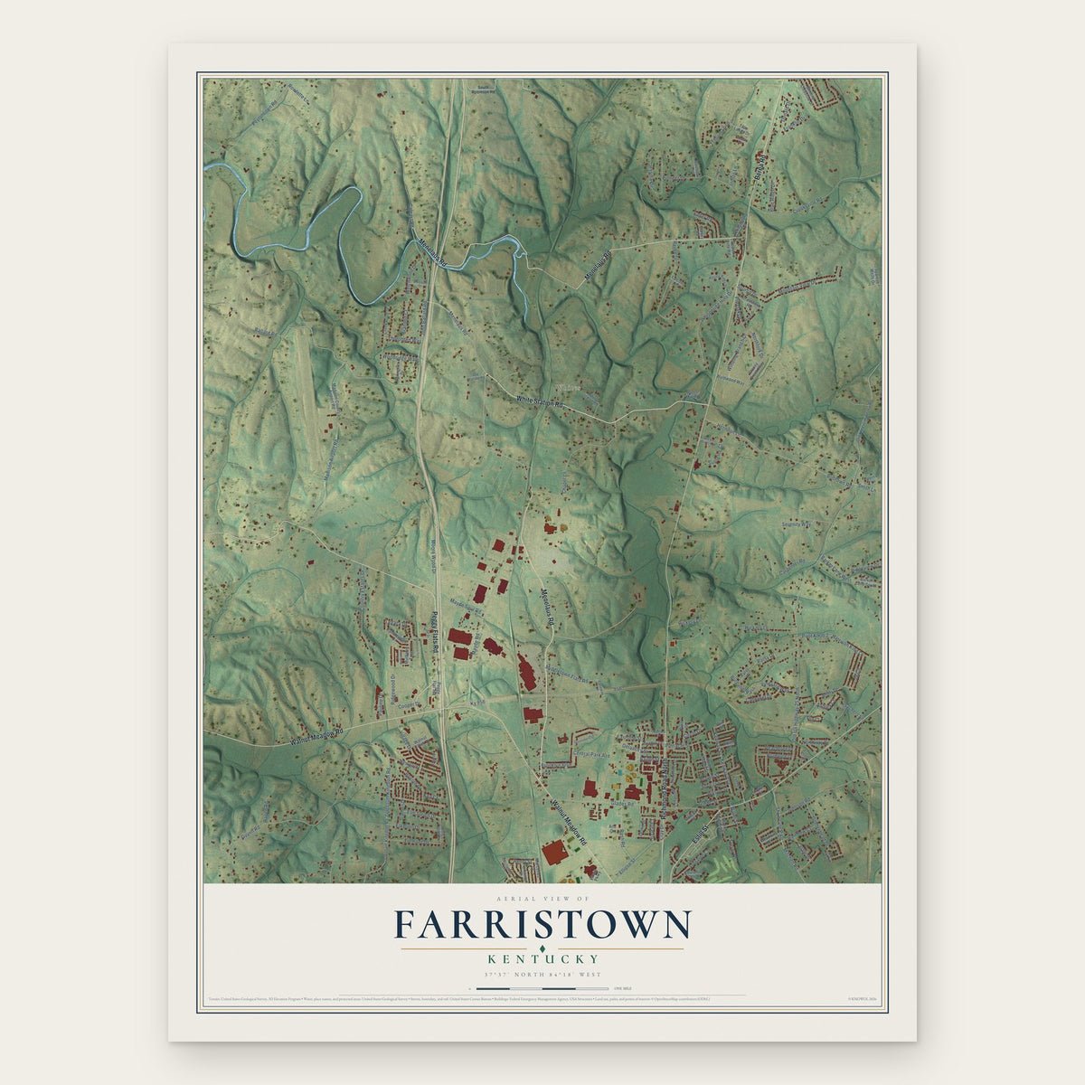 Farristown, Kentucky map print, the full design