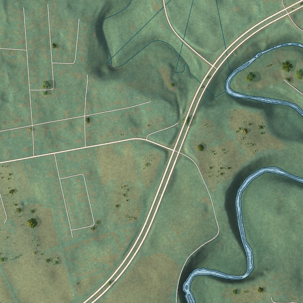 Second close-up of the map of Ferguson, Kentucky print showing more streets and buildings