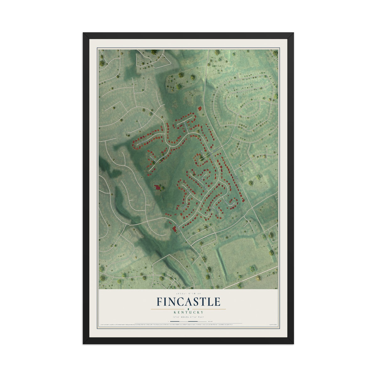 Map of Fincastle, Kentucky, 12 x 18 inch print in a black wood frame
