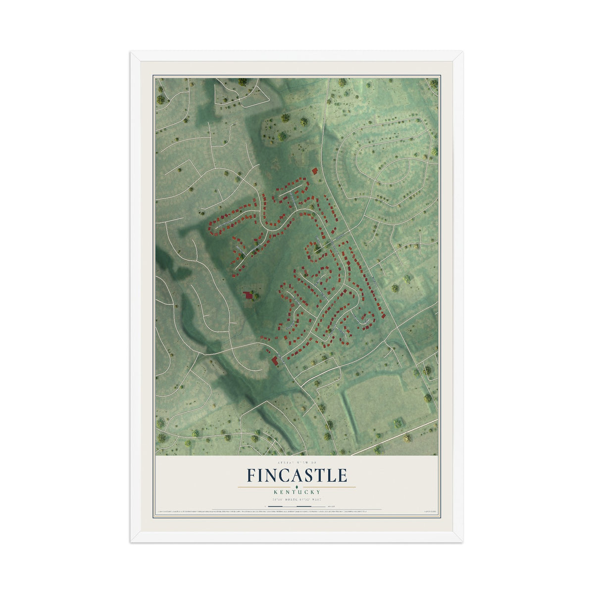 Map of Fincastle, Kentucky, 12 x 18 inch print in a white wood frame
