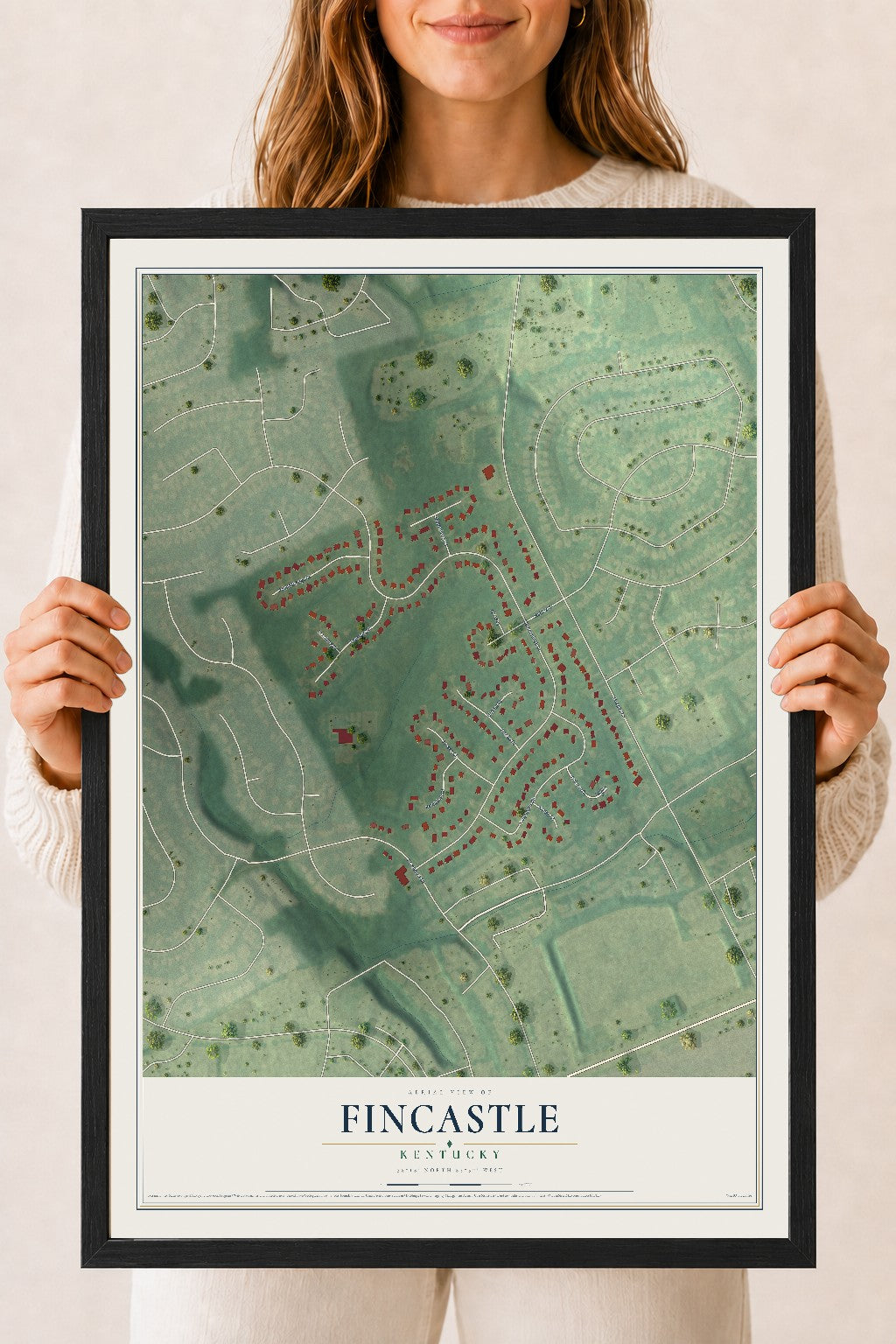 Map of Fincastle, Kentucky, 18 x 24 inch print in a black wood frame