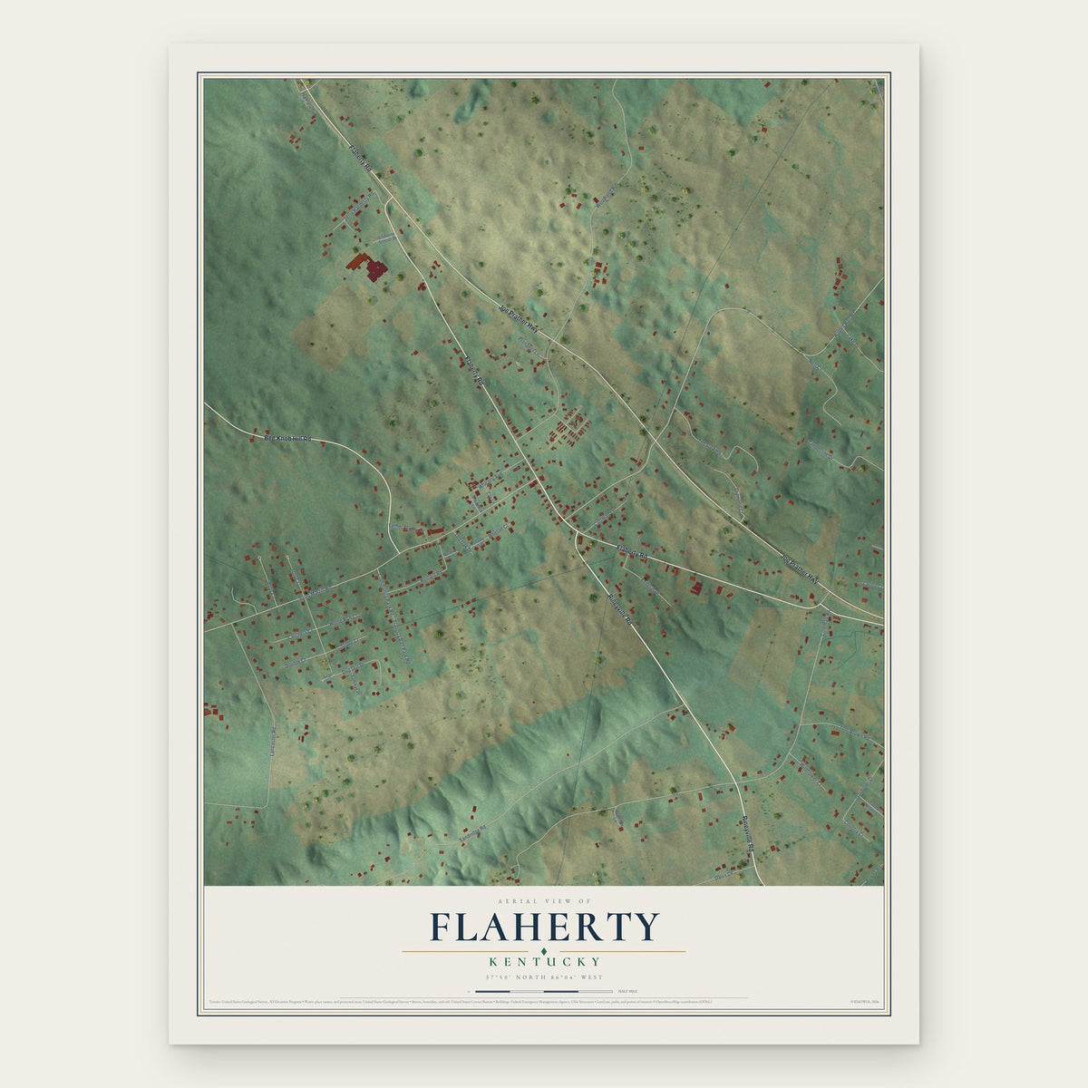 Flaherty, Kentucky map print, the full design