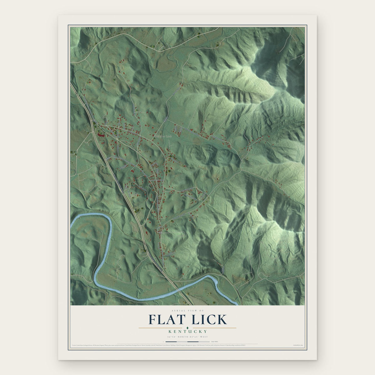 Flat Lick, Kentucky map print, the full design