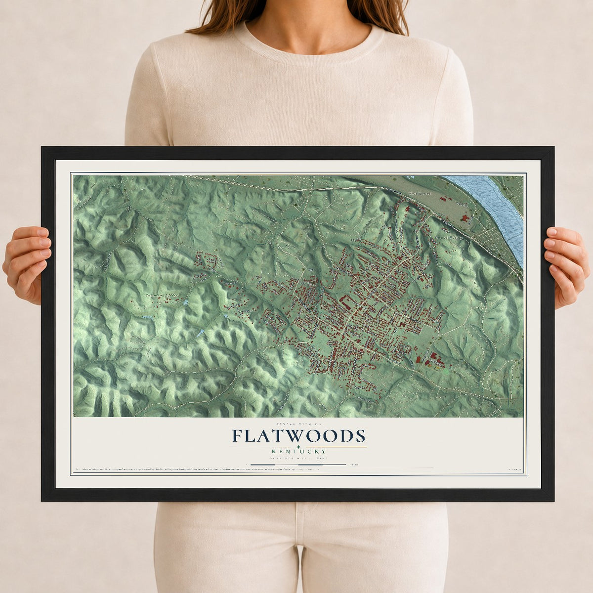 Map of Flatwoods, Kentucky, 12 x 18 inch print in a black wood frame