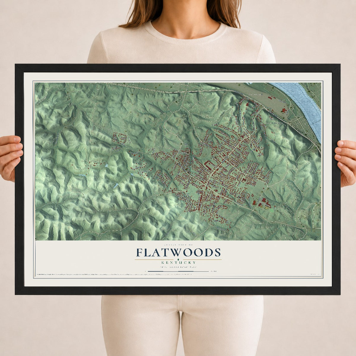 Map of Flatwoods, Kentucky, 18 x 24 inch print in a black wood frame