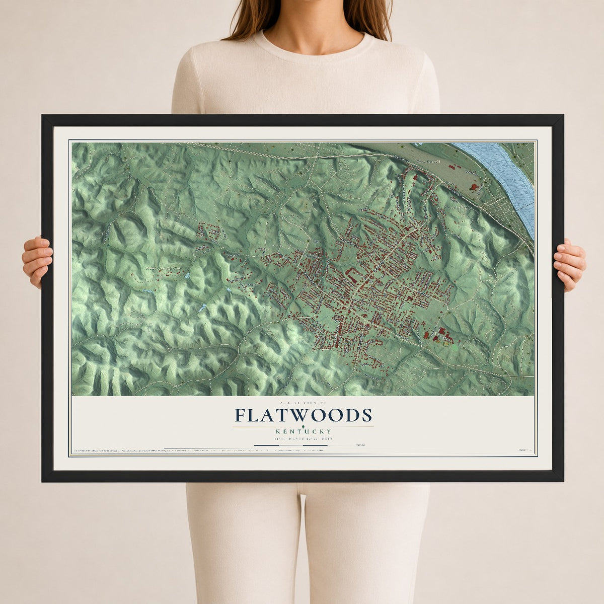 Map of Flatwoods, Kentucky, 24 x 36 inch print in a black wood frame