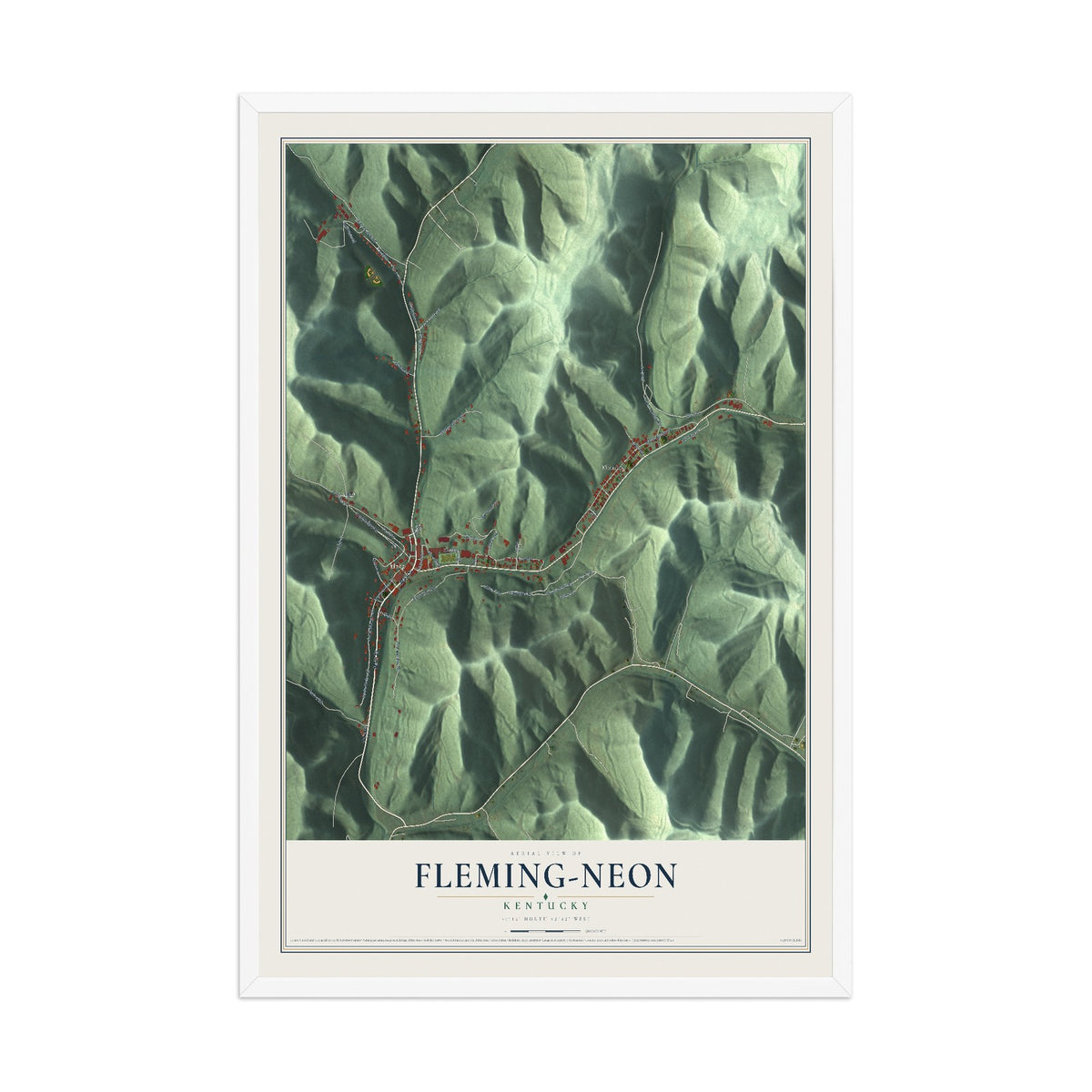 Map of Fleming-Neon, Kentucky, 12 x 18 inch print in a white wood frame