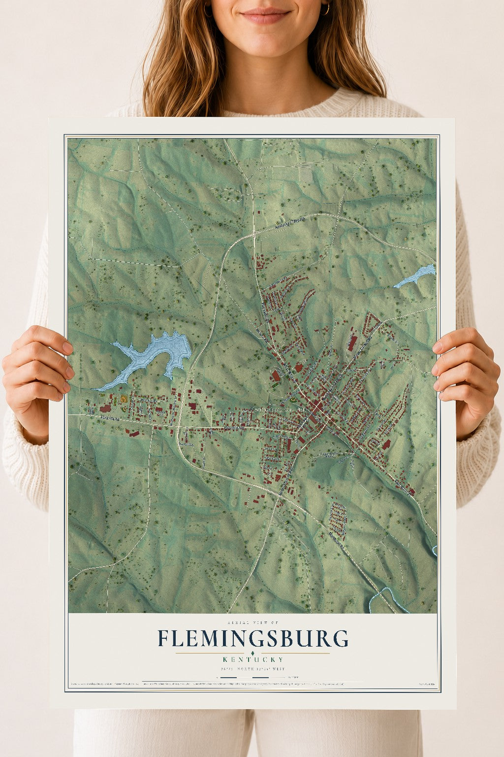 Map of Flemingsburg, Kentucky, 18 x 24 inch unframed archival matte print
