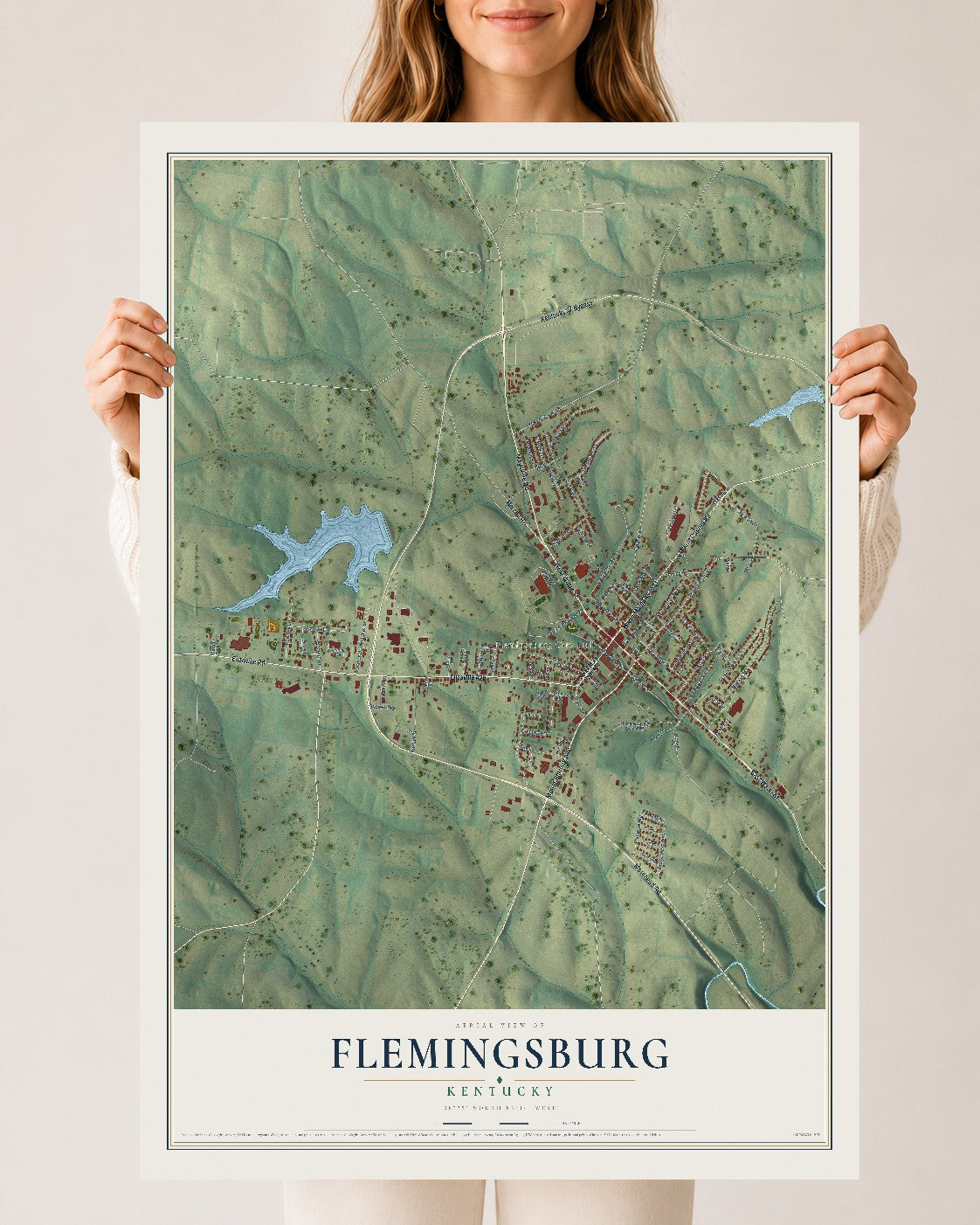 Map of Flemingsburg, Kentucky, 24 x 36 inch unframed archival matte print