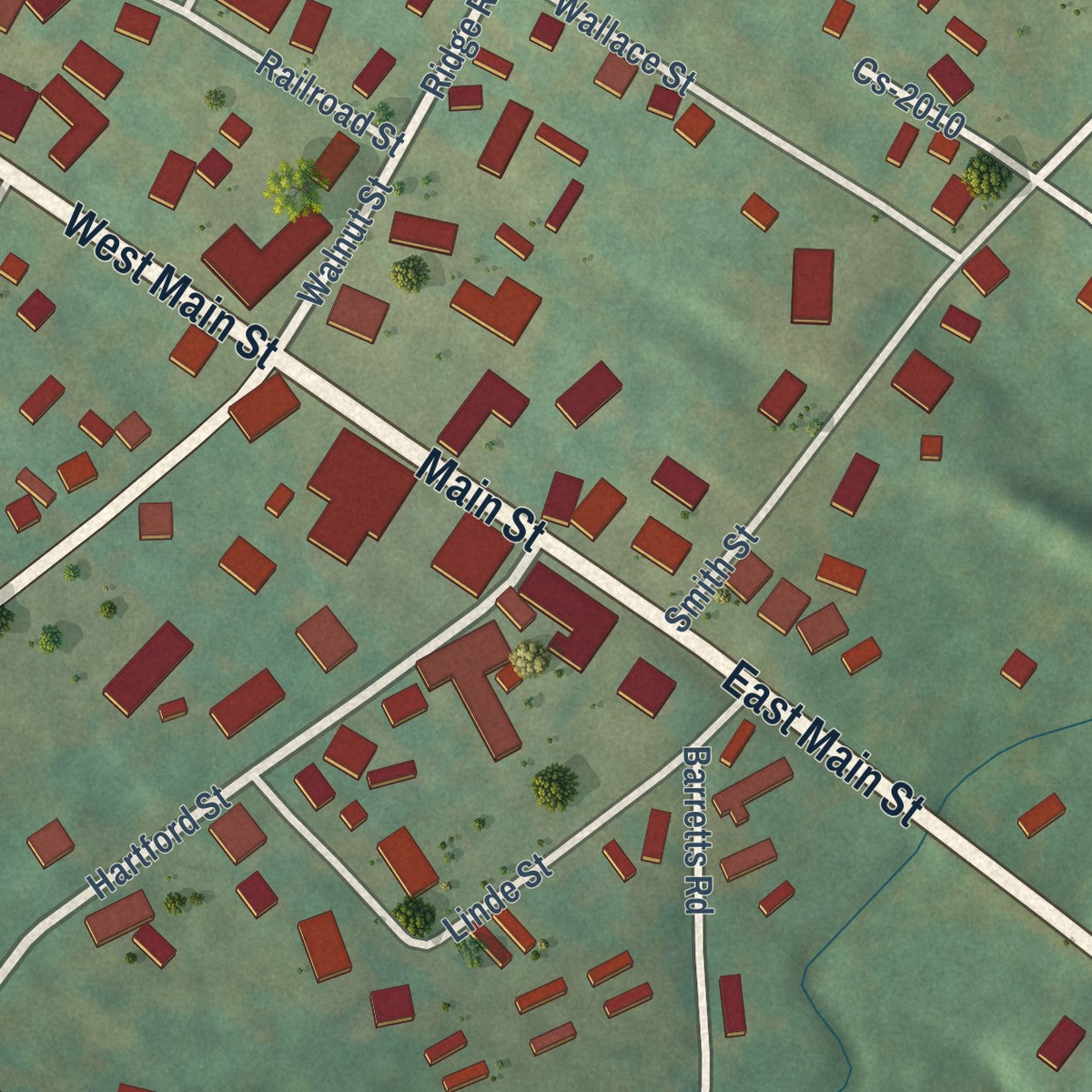 Close-up of the map of Fordsville, Kentucky print showing street and building detail