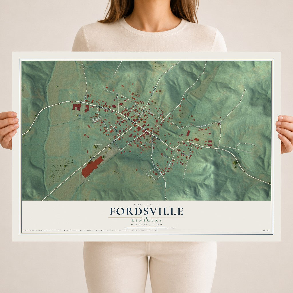 Map of Fordsville, Kentucky, 18 x 24 inch unframed archival matte print