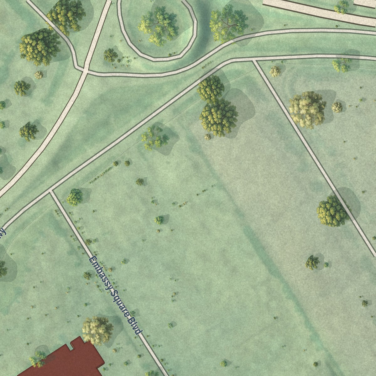 Close-up of the map of Forest Hills, Kentucky print showing street and building detail