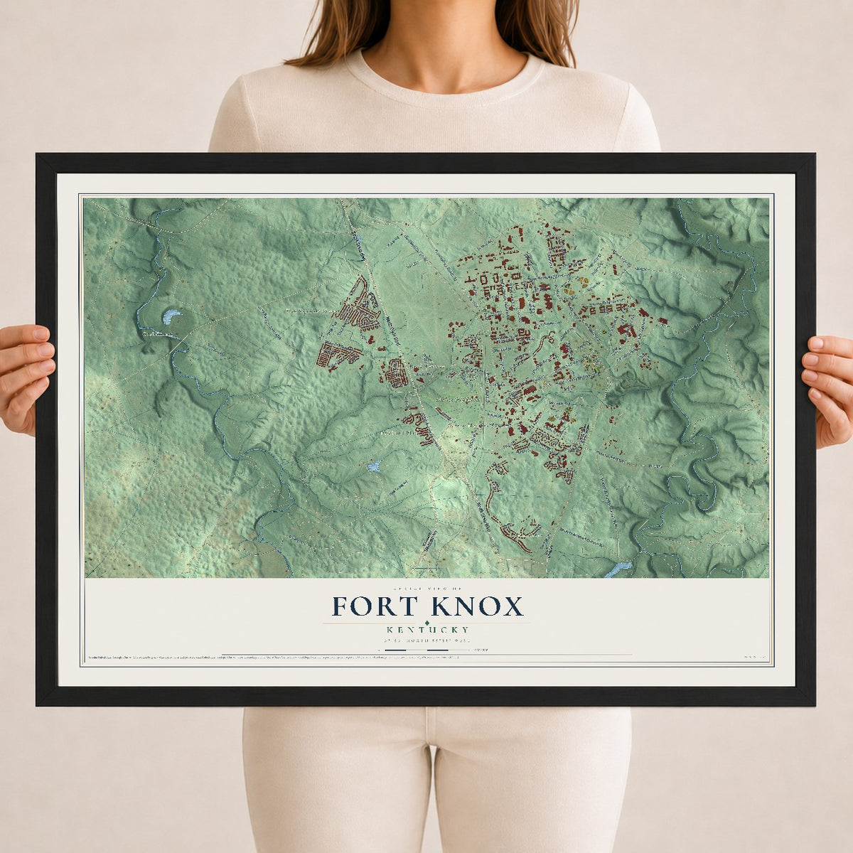 Map of Fort Knox, Kentucky, 18 x 24 inch print in a black wood frame