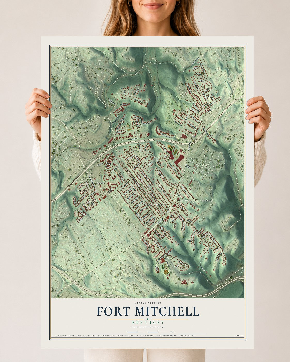 Map of Fort Mitchell, Kentucky, 24 x 36 inch unframed archival matte print