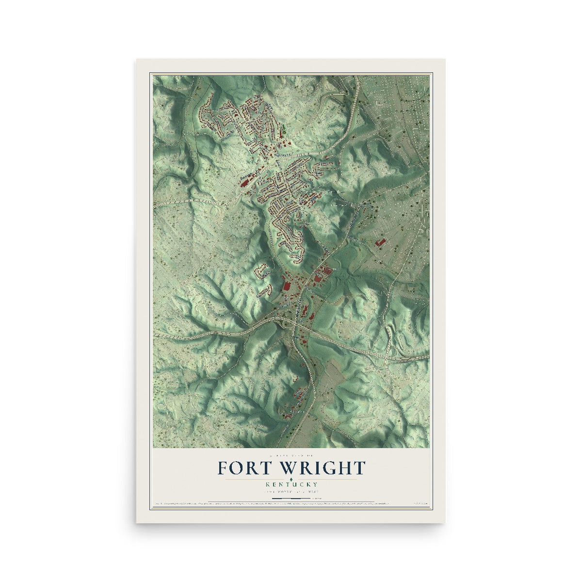 Map of Fort Wright, Kentucky, 12 x 18 inch unframed archival matte print