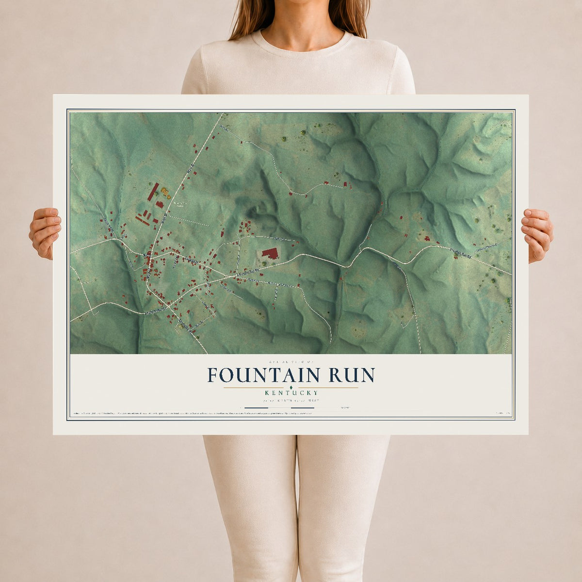 Map of Fountain Run, Kentucky, 24 x 36 inch unframed archival matte print