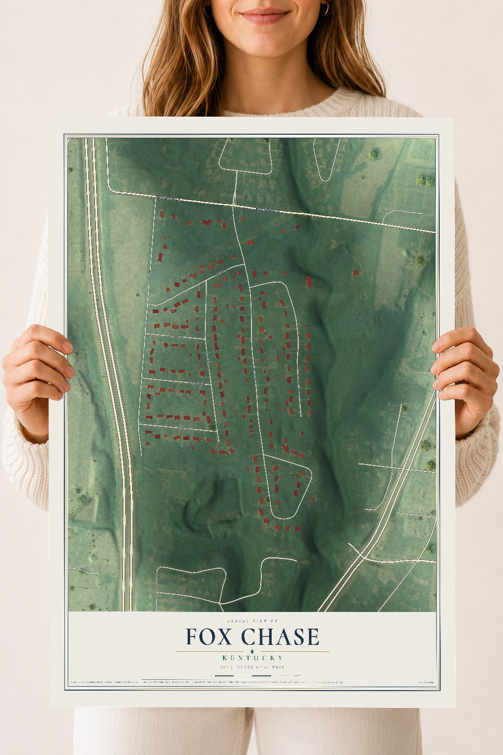 Map of Fox Chase, Kentucky, 18 x 24 inch unframed archival matte print
