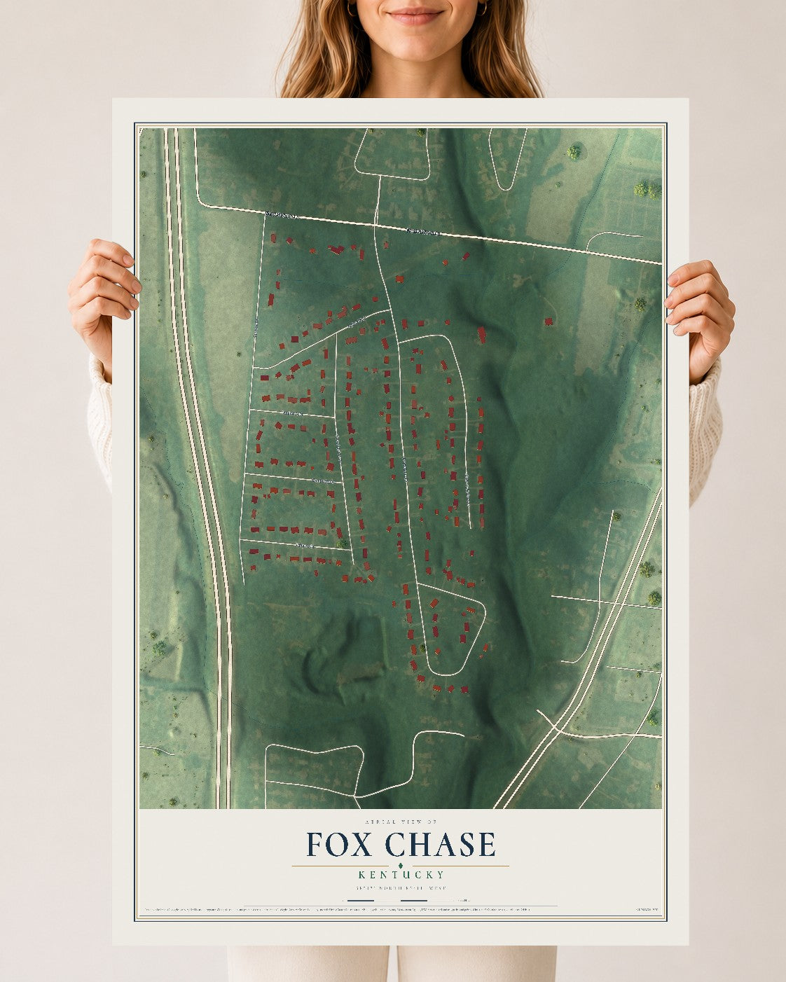 Map of Fox Chase, Kentucky, 24 x 36 inch unframed archival matte print
