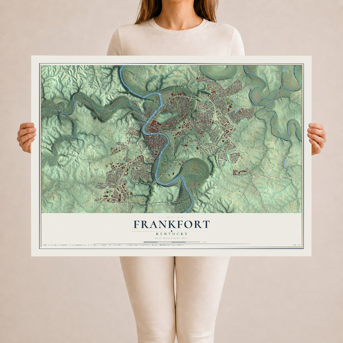 Map of Frankfort, Kentucky, 24 x 36 inch unframed archival matte print