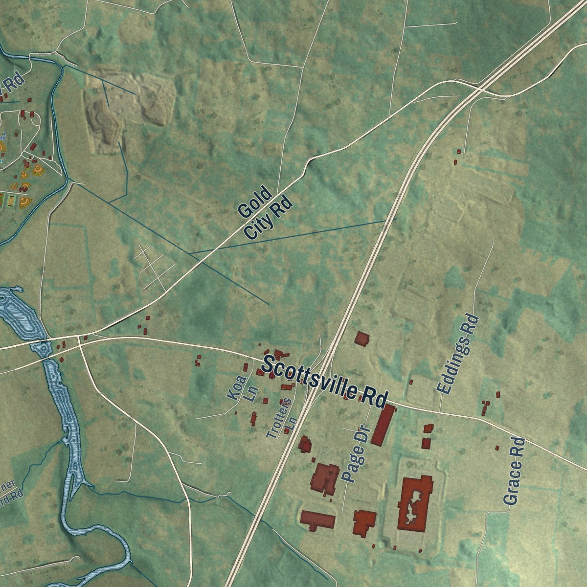 Second close-up of the map of Franklin, Kentucky print showing more streets and buildings