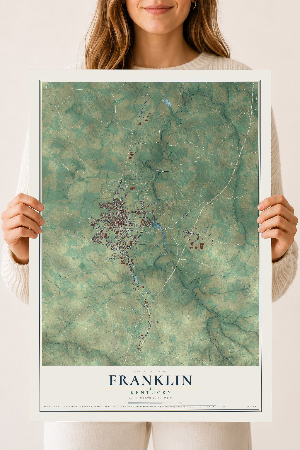 Map of Franklin, Kentucky, 18 x 24 inch unframed archival matte print