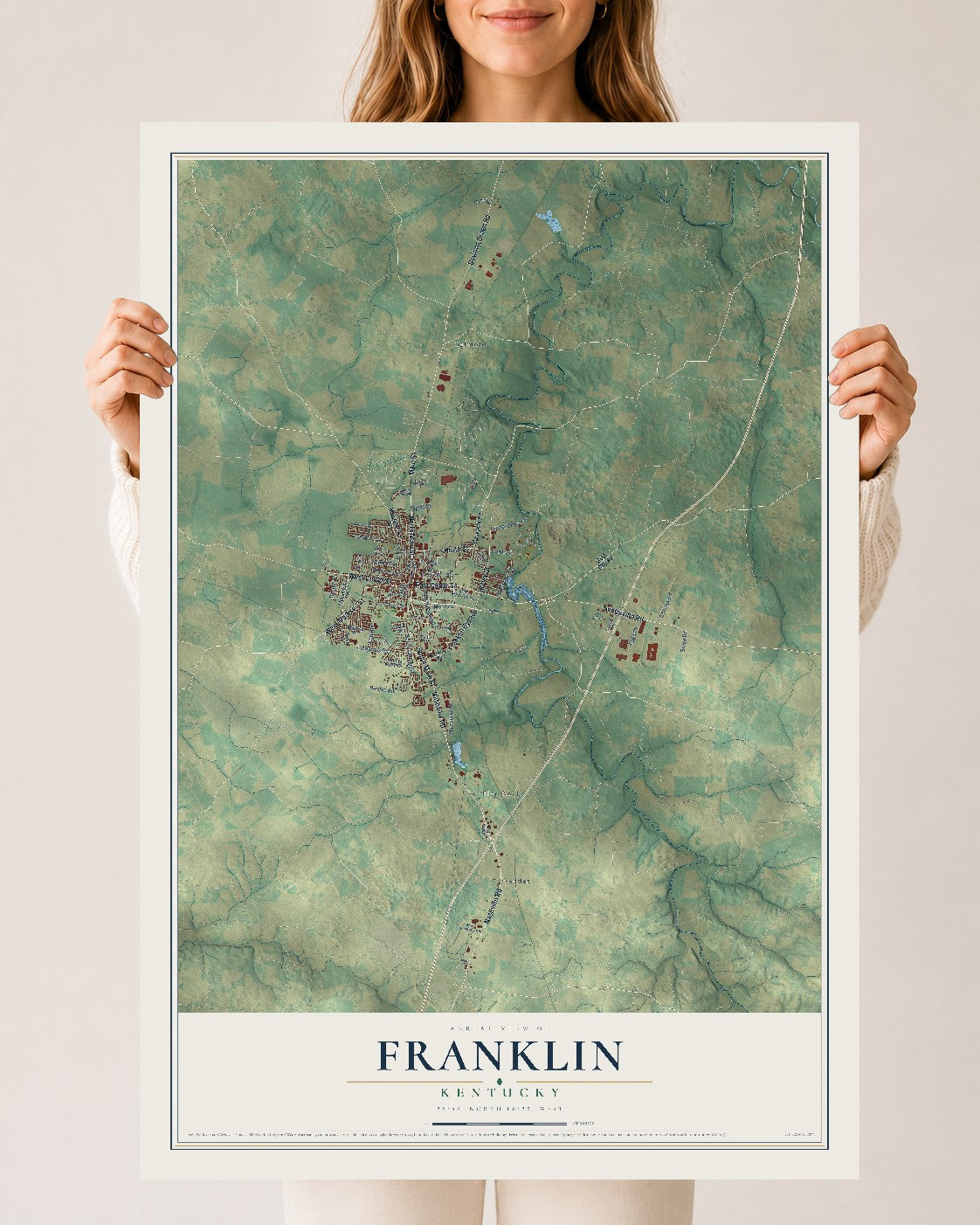 Map of Franklin, Kentucky, 24 x 36 inch unframed archival matte print
